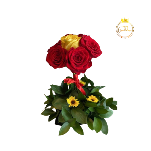 Floral Arrangement with Roses and small sunflowers