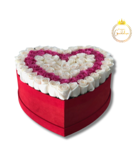 Heart Shaped Box with White and Pink Roses