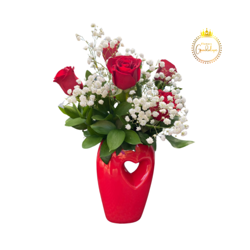 Bouquet of Red Roses in Heart Vase