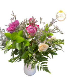 Flower Arrangement with Pink and Cream Roses