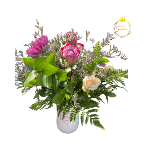 Flower Arrangement with Pink and Cream Roses