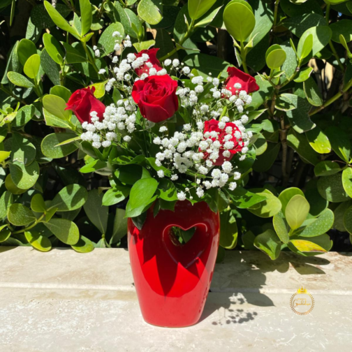 Bouquet of Red Roses in Heart Vase