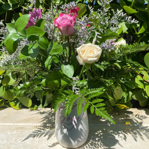 Flower Arrangement with Pink and Cream Roses