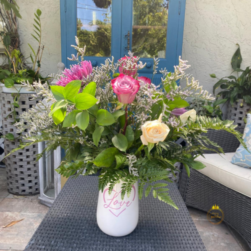 Flower Arrangement with Pink and Cream Roses