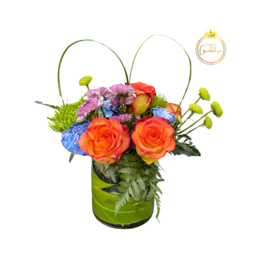 Vibrant Flower Arrangement in Crystal Vase